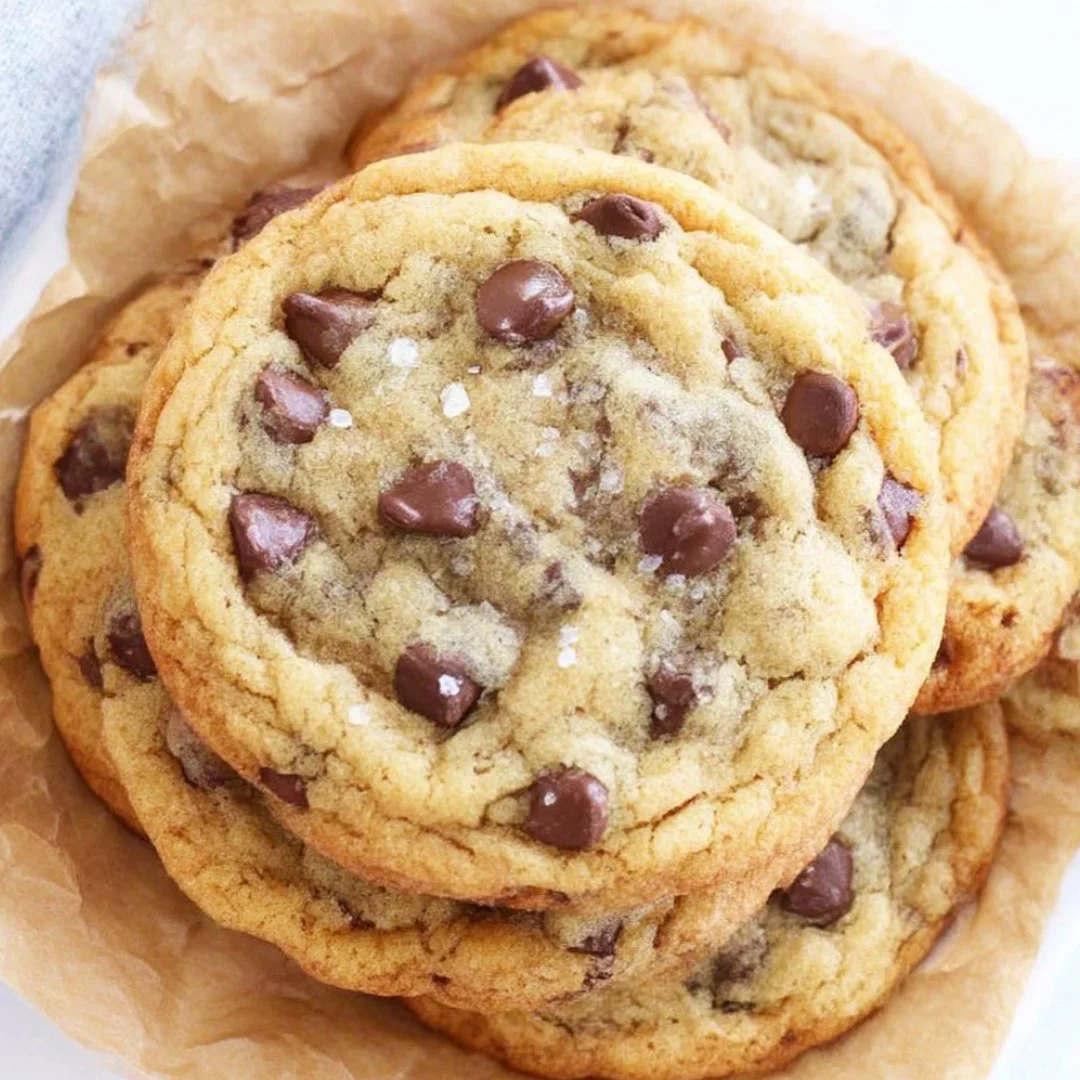 Big soft chocolate chip cookies on a cooling rack, fresh out of the oven.