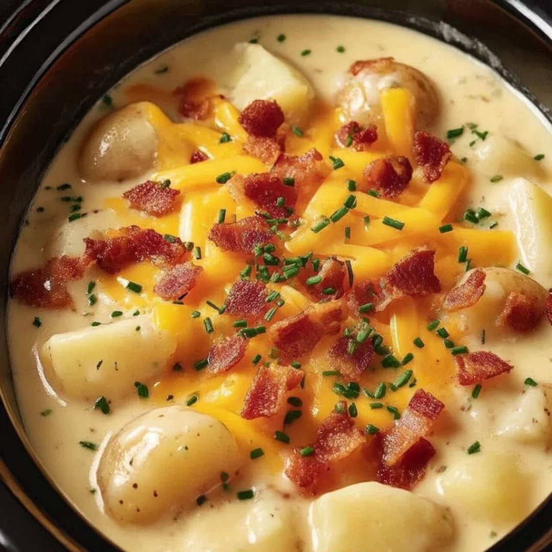 Delicious Crock Pot Crack Potato Soup served in a bowl with toppings