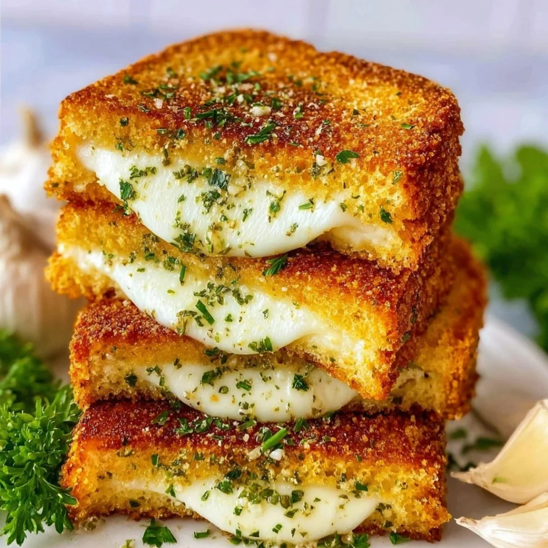 Delicious garlic bread grilled cheese sandwich with melted cheese