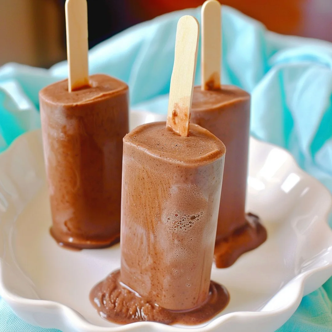 Delicious healthy chocolate fudgsicles served on a plate