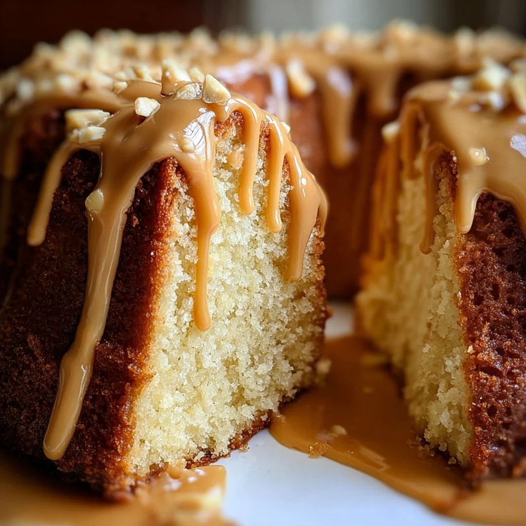 Delicious Peanut Butter Cream Pound Cake sliced on a plate