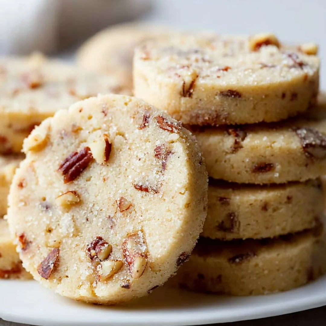 Delicious homemade Pecan Sandies cookies with chopped pecans