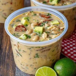 Bowl of delicious Cajun White Chicken Chili with spices and chicken
