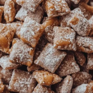 Delicious Caramel Apple Puppy Chow snack mix in a bowl