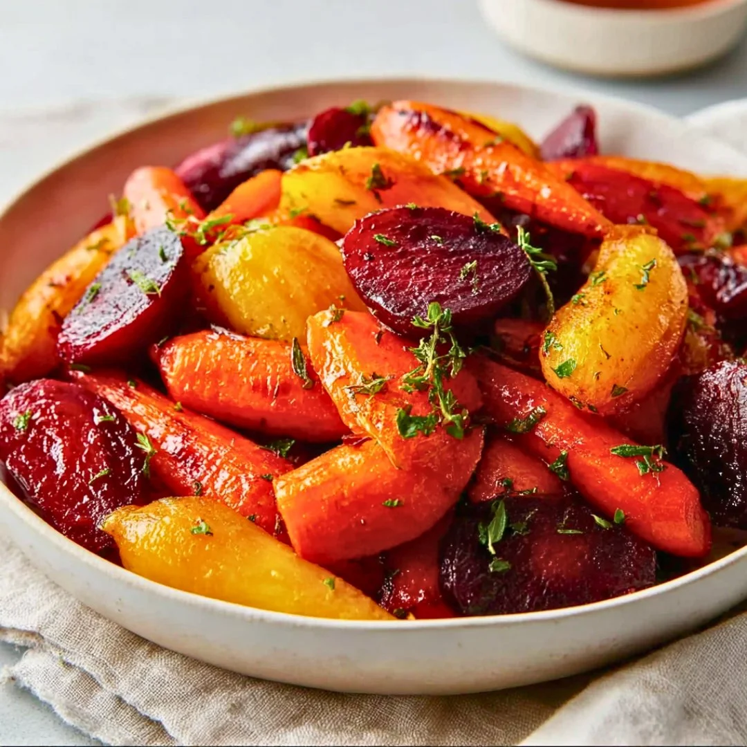 Delicious honey roasted carrots and beets served on a plate