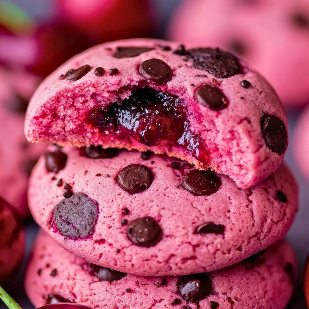 Maraschino Cherry Chocolate Chip Cookies with vibrant cherries and chocolate chips