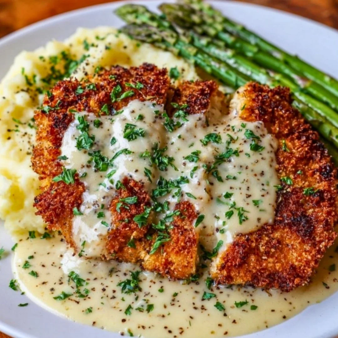 Parmesan Crusted Chicken served with Creamy Garlic Sauce