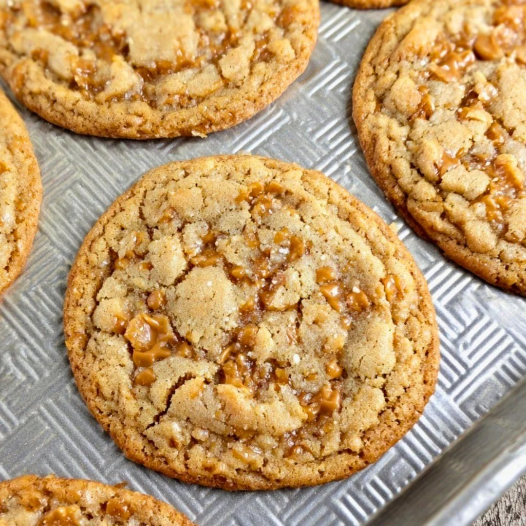 Delicious homemade butterscotch crunch cookies on a baking tray