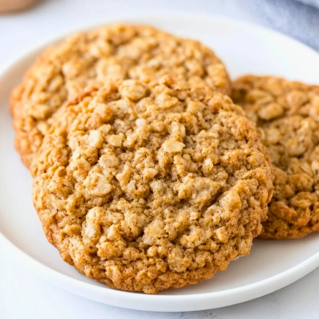 Chewy oatmeal cookies baked to perfection with a golden brown exterior.