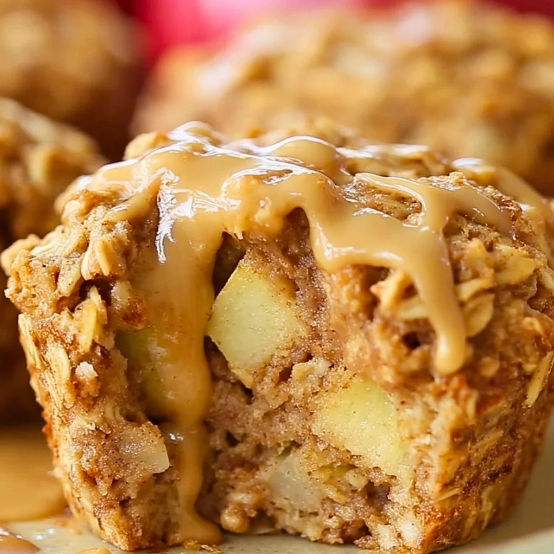 Delicious apple cinnamon baked oatmeal cups topped with apple slices and cinnamon