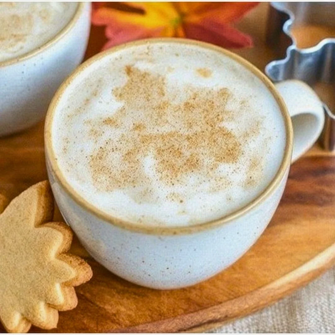 Warm and creamy Maple Cinnamon Latte with cinnamon stick and maple syrup