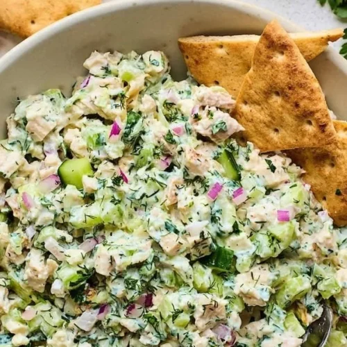 Delicious Tzatziki Chicken Salad with fresh ingredients