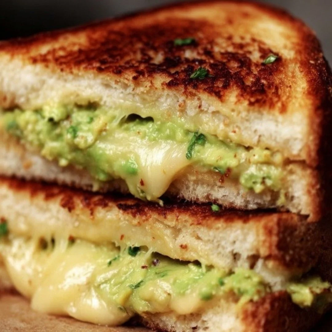 Creamy avocado grilled cheese sandwich with melty cheese and fresh ingredients