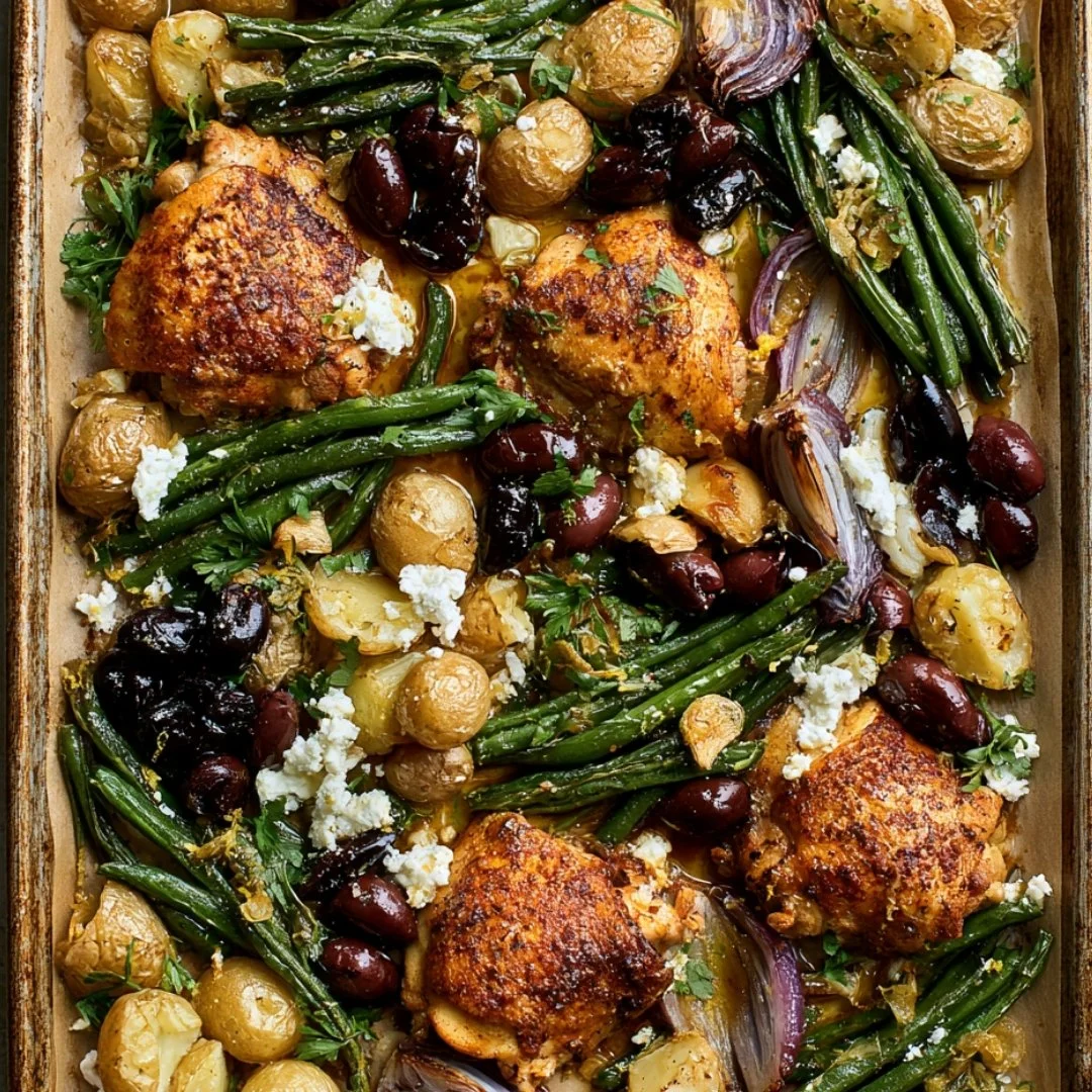 Delicious One-Pan Mediterranean Chicken cooked with fresh vegetables and herbs.