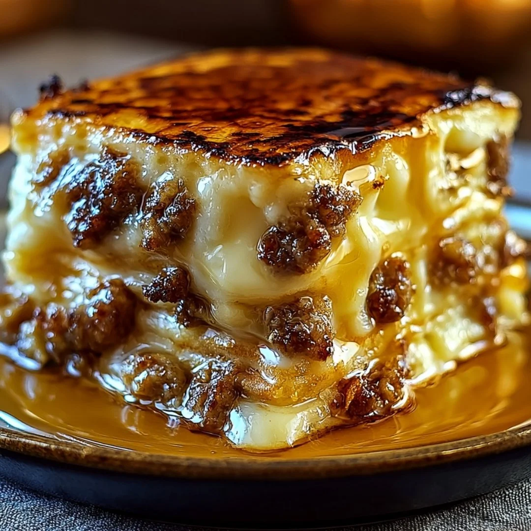 Delicious pancake sausage casserole served in a baking dish