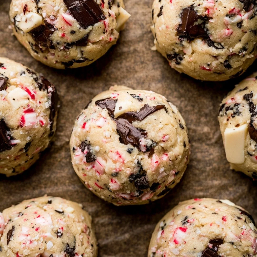 Freshly baked peppermint chocolate chip cookies on a cooling rack
